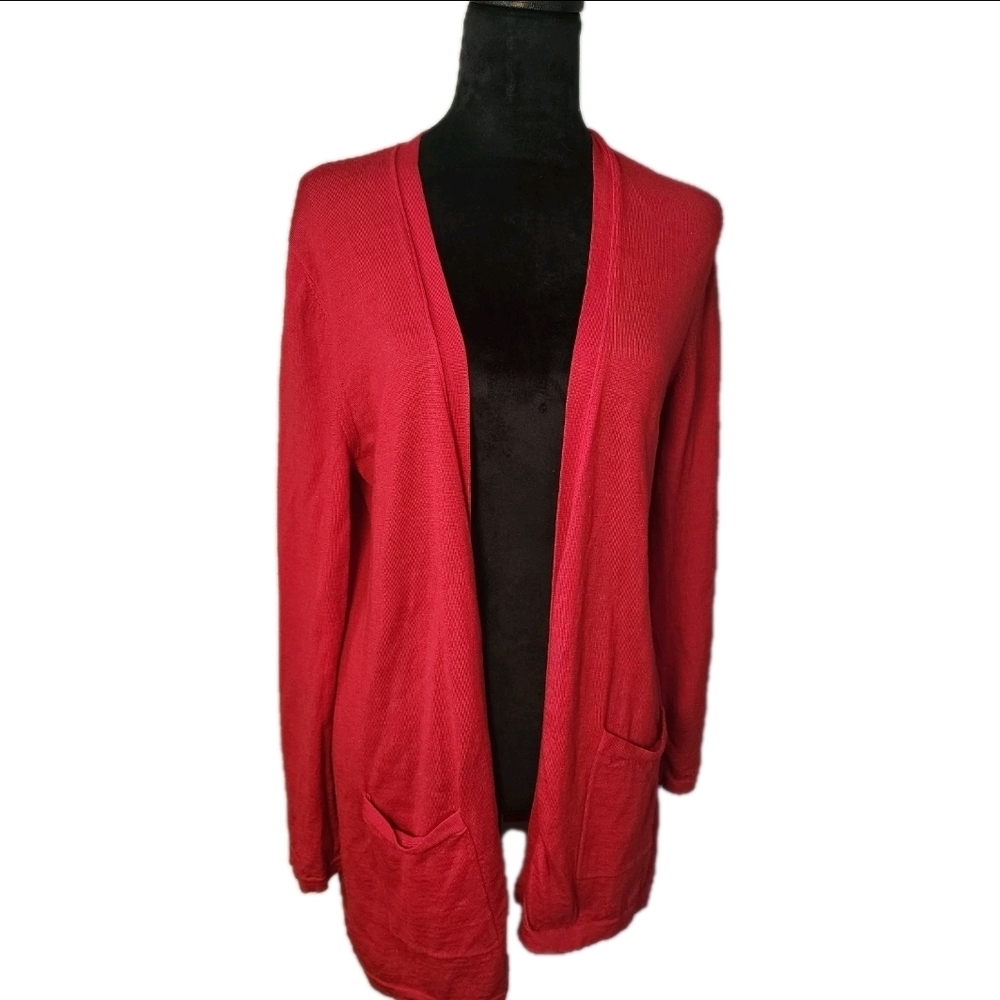 Classiques Entier Cardigan Red Women's Size M 100% Merino Wool Layering Office